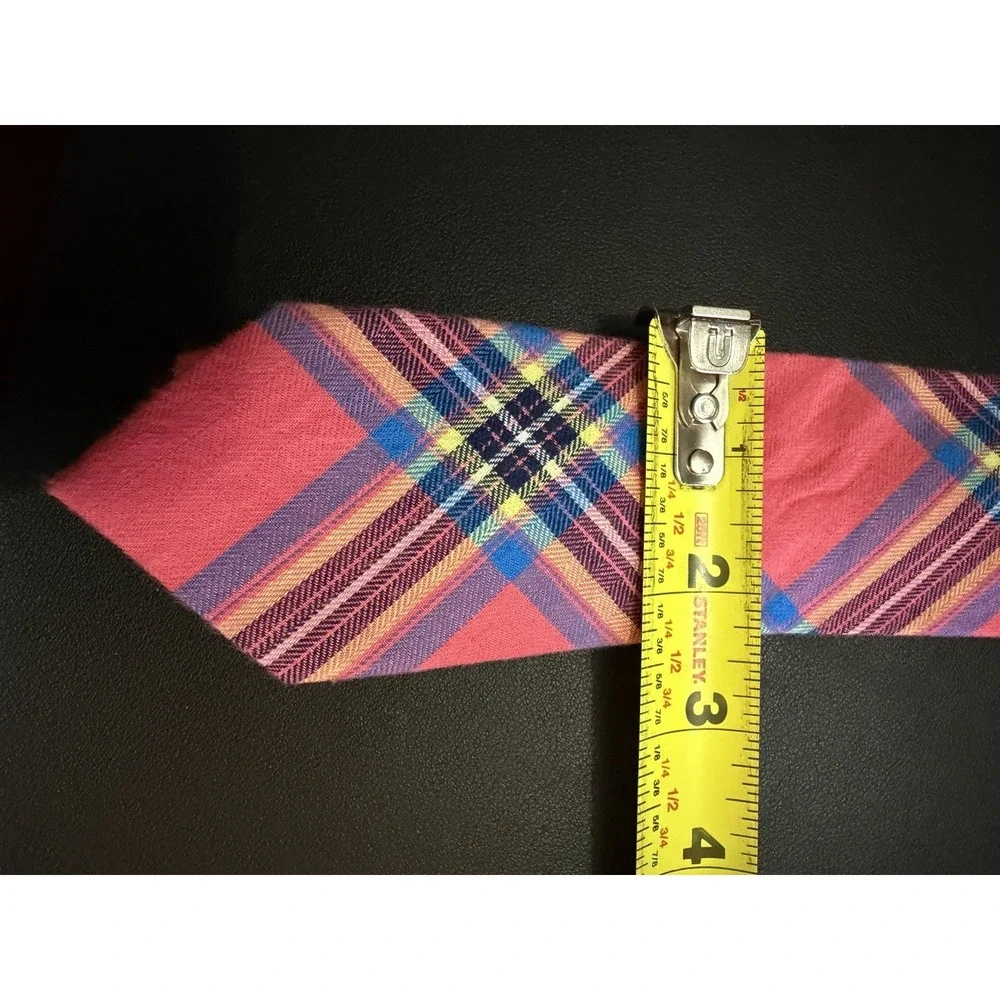 Umo Lorenzo Pink Plaid 100% Cotton Skinny Tie!